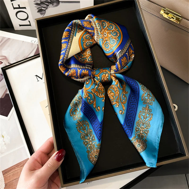 Printed Satin Square Neckerchief for Women 27.5×27.5 in Versatile Head Wrap Neck Tie Hair Ribbon Fashion Accessory | Thomler