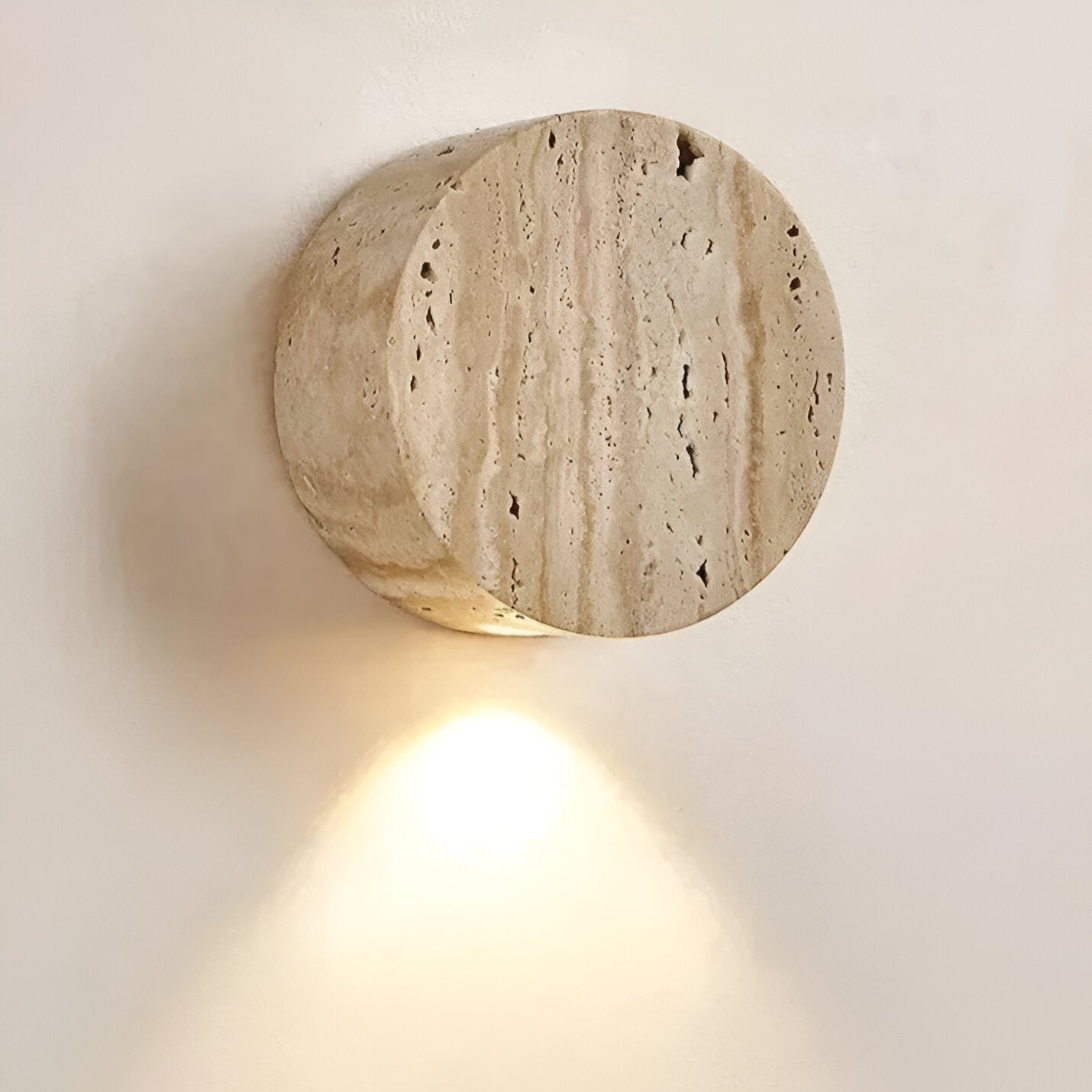 Wall Lamp Travertine Stone 3.9 in Round Frosted Glass Bedroom Hallway Ambient Up Down Light Minimalist Japandi Fixture | Thomler