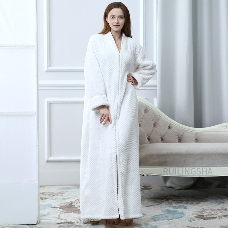 Zippered Fleece Bathrobe for Women & Men Hooded & Non-Hooded Thermal Lounge Robe with Pockets Soft Lightweight Warmth | Thomler