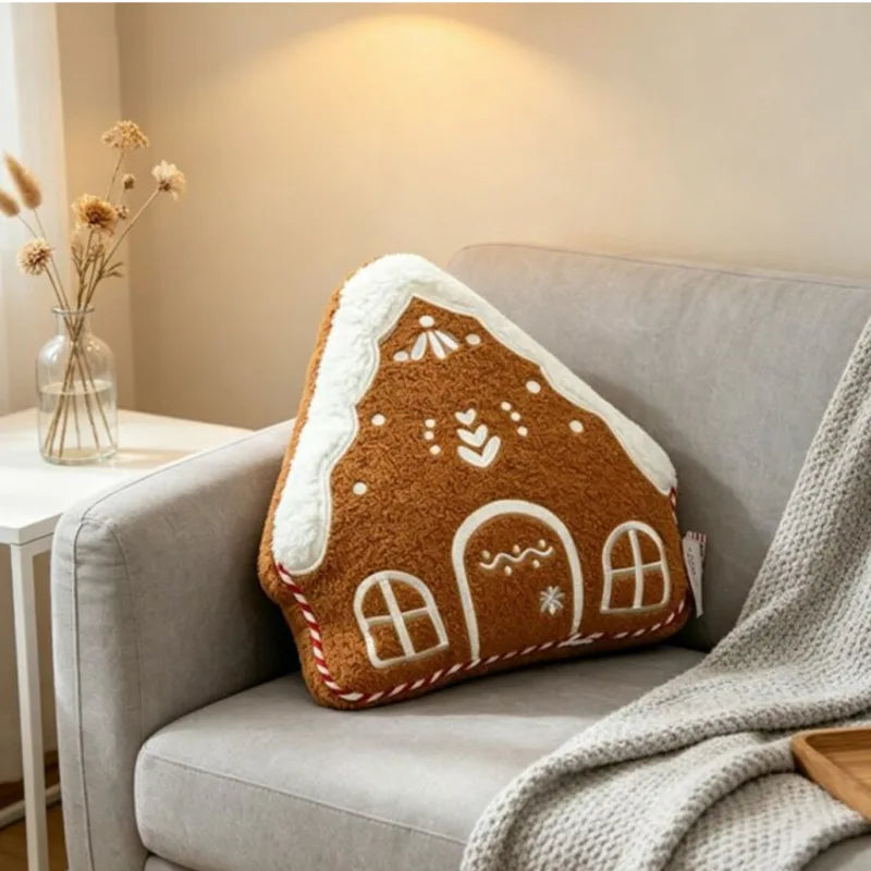 Festive Cottage Plush Throw Pillow – Embroidered Holiday Accent Cushion for Couch, Bed & Chair | Thomler