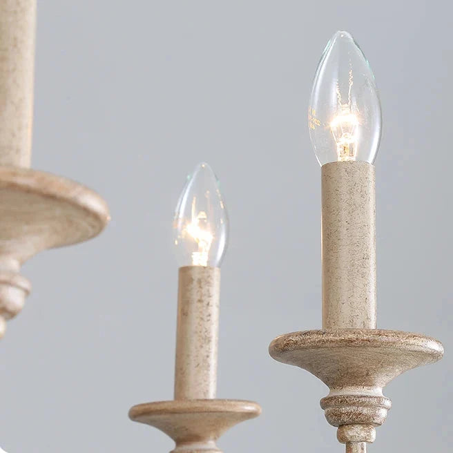 Carved Timber Column Chandelier with Candelabra Arms – 5 to 8 Lights for Farmhouse Dining Room or Entryway | Thomler