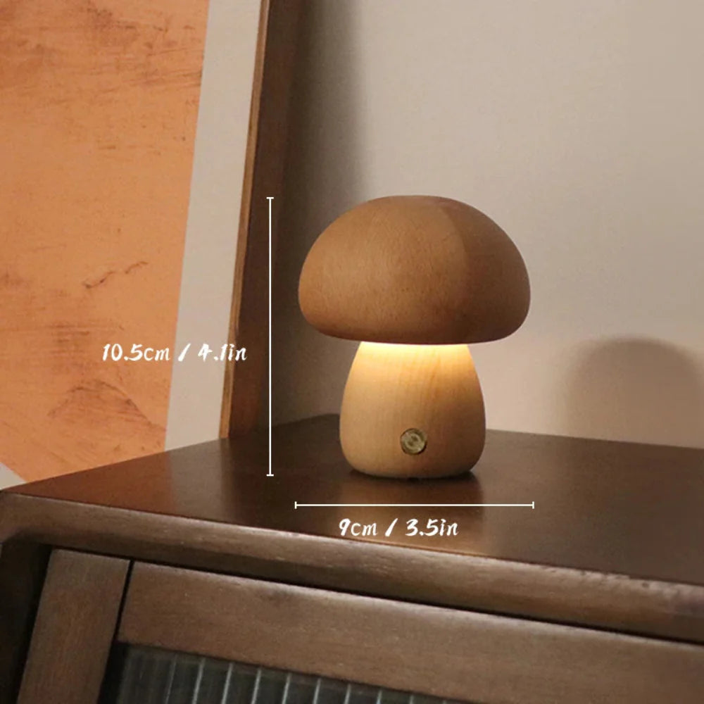 Table Lamp Wood 7.9 in USB Rechargeable Bedroom Desk Night Light Dimmable Ambient Lighting | Thomler