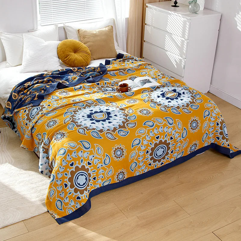 Lightweight Cotton Gauze Throw Blanket Queen King Bed Coverlet Breathable Floral Bedspread for Warm Weather Bedding | Thomler