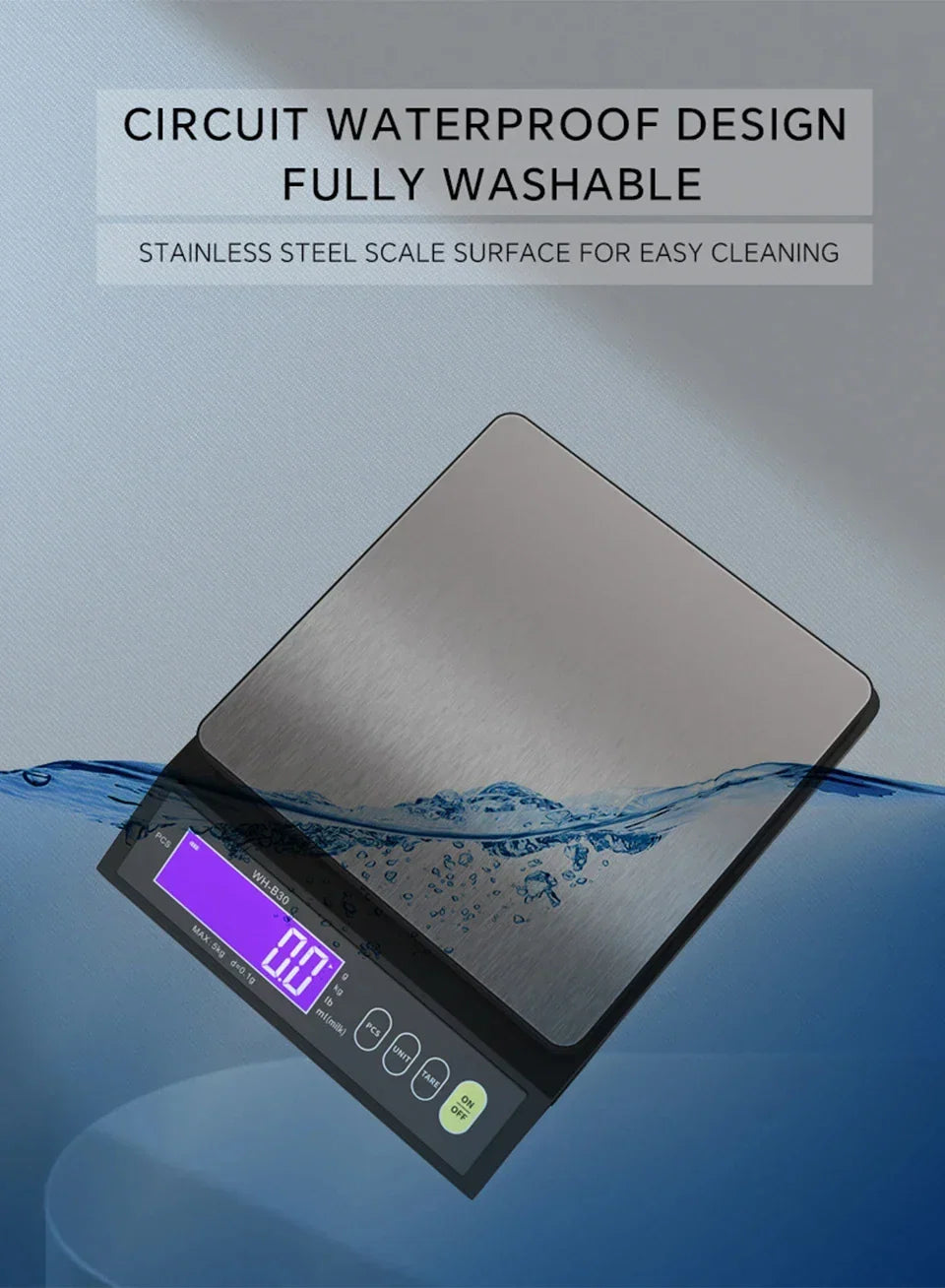 Waterproof Digital Food Scale – 11 lb / 1 oz or 22 lb / 0.04 oz Capacity, Rechargeable LCD Kitchen Scale for Meal Prep, Baking, Portion | Thomler