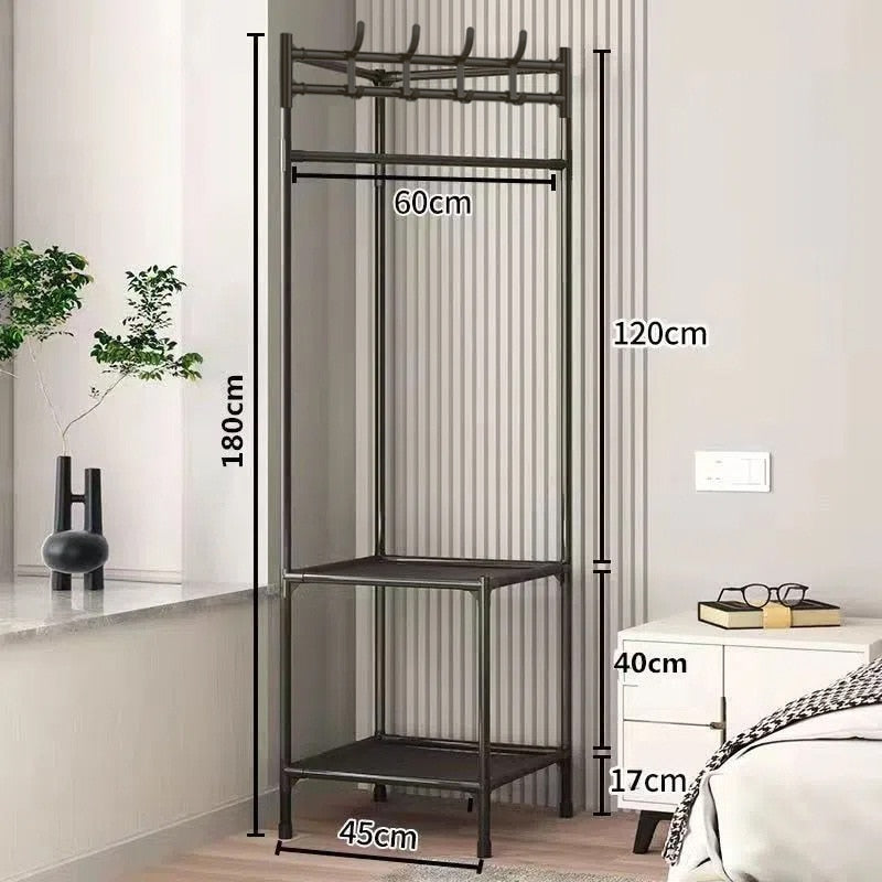 Corner Metal Garment Rack with Shelves for Entryway & Bedroom Organization | Thomler