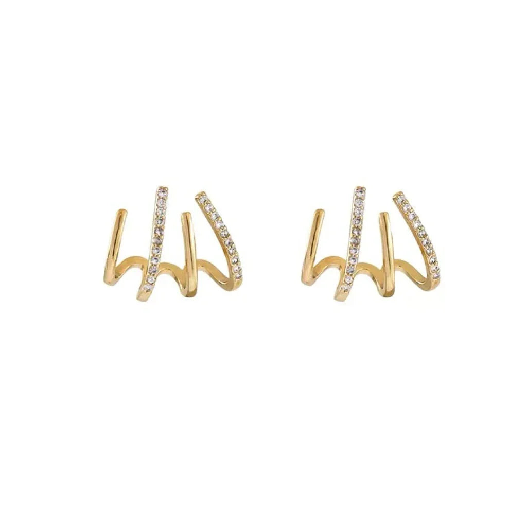 Multi-Hoop Ear Crawler Studs with Cubic Zirconia – Four-Band Layered Earrings for Women – Elegant Stacked Hoop Look Without Extra Piercings | Thomler