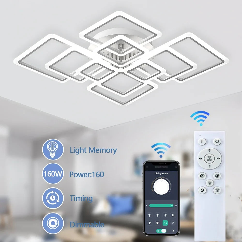 Ceiling Light Aluminium LED 128.0 cm White Dimmable Living Room Bedroom Modern Square Flush Mount Fixture | Thomler