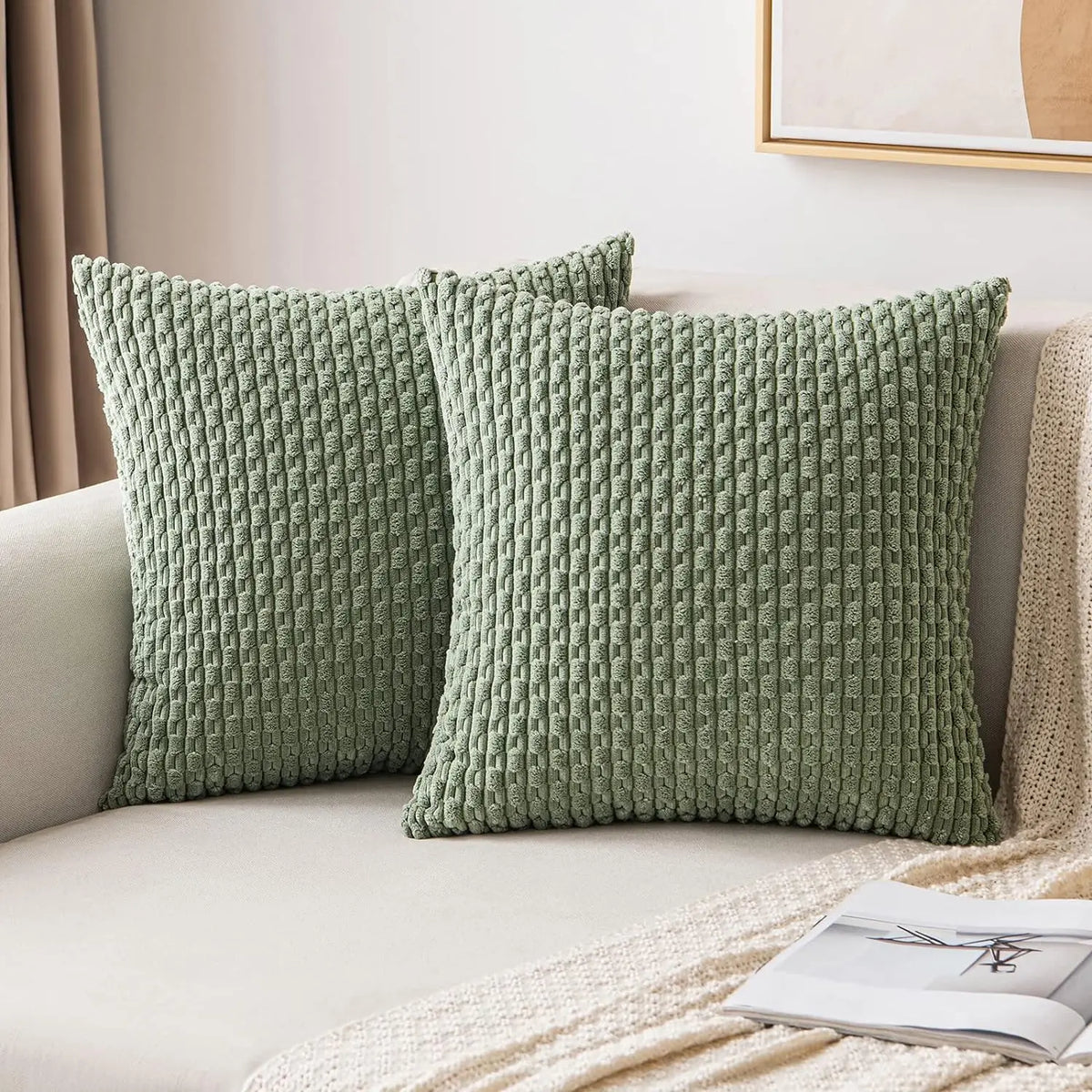 Corduroy Pillow Cover Ribbed Texture Decorative Throw Cushion Case Bohemian Striped Design for Couch Sofa Bed Chair Living Room Bedroom | Thomler
