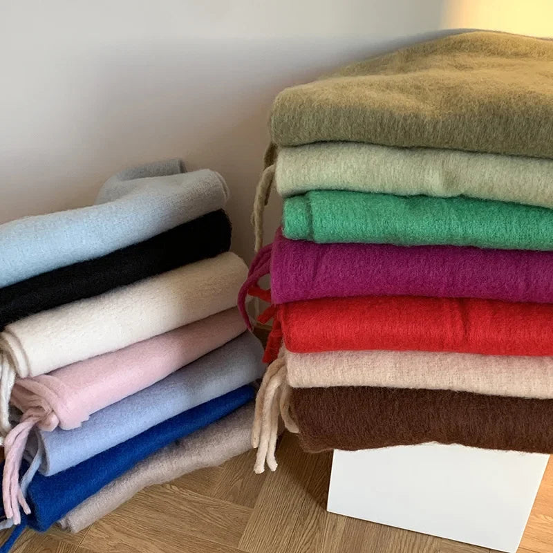 Women's Fringed Pashmina Scarf – Oversized Winter Wrap in Solid Colors | Thomler