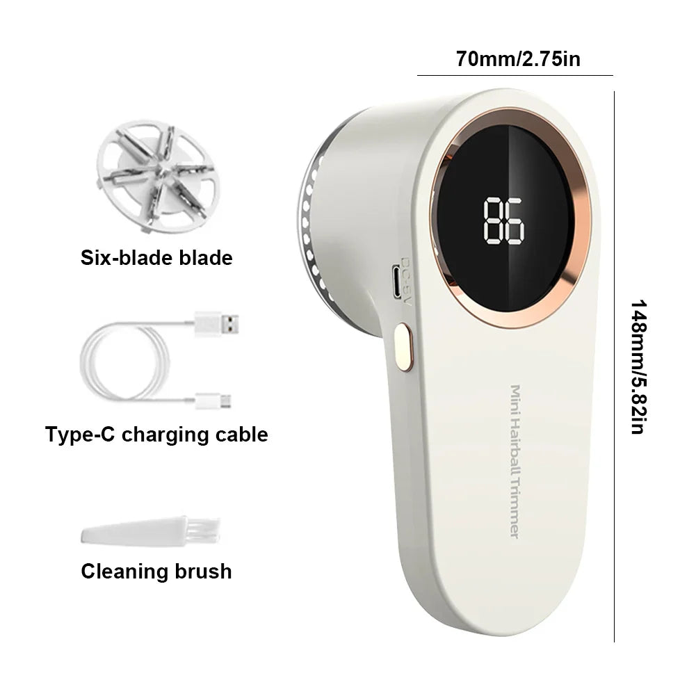 Fabric Shaver ABS 14.8 cm USB Rechargeable Clothing Sofa Lint Remover Digital Display Six Blade Defuzzer | Thomler