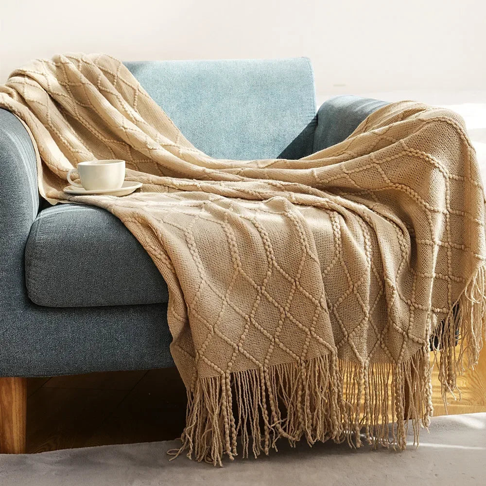 Chunky Knit Throw Blanket – Cozy Acrylic Sofa & Bed Cover for Living Room & Bedroom | Thomler