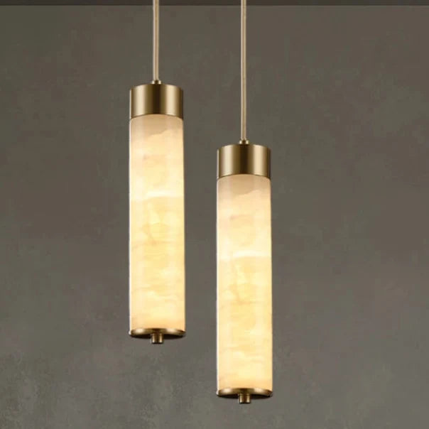 Stone Shade Hanging Fixture with Copper Accent – LED Pendant for Bedroom & Entryway | Thomler