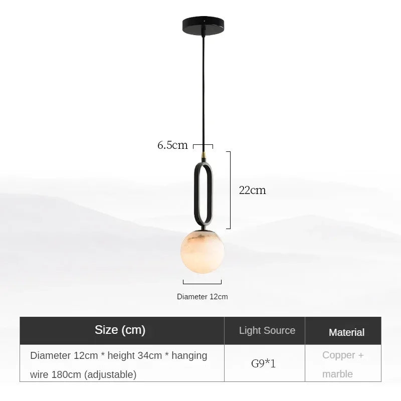Stone Hanging Light Fixture Natural Marble Pendant with Copper Detail Black Gold for Kitchen Island Dining Room Bedroom Hotel Lobby Modern M | Thomler