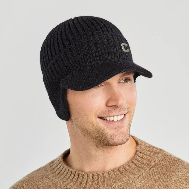 Soft Knit Winter Beanie with Curved Brim – Windproof Cold-Weather Cap for Men & Women | Ice Skating, Skiing, Outdoor Adventures | Thomler