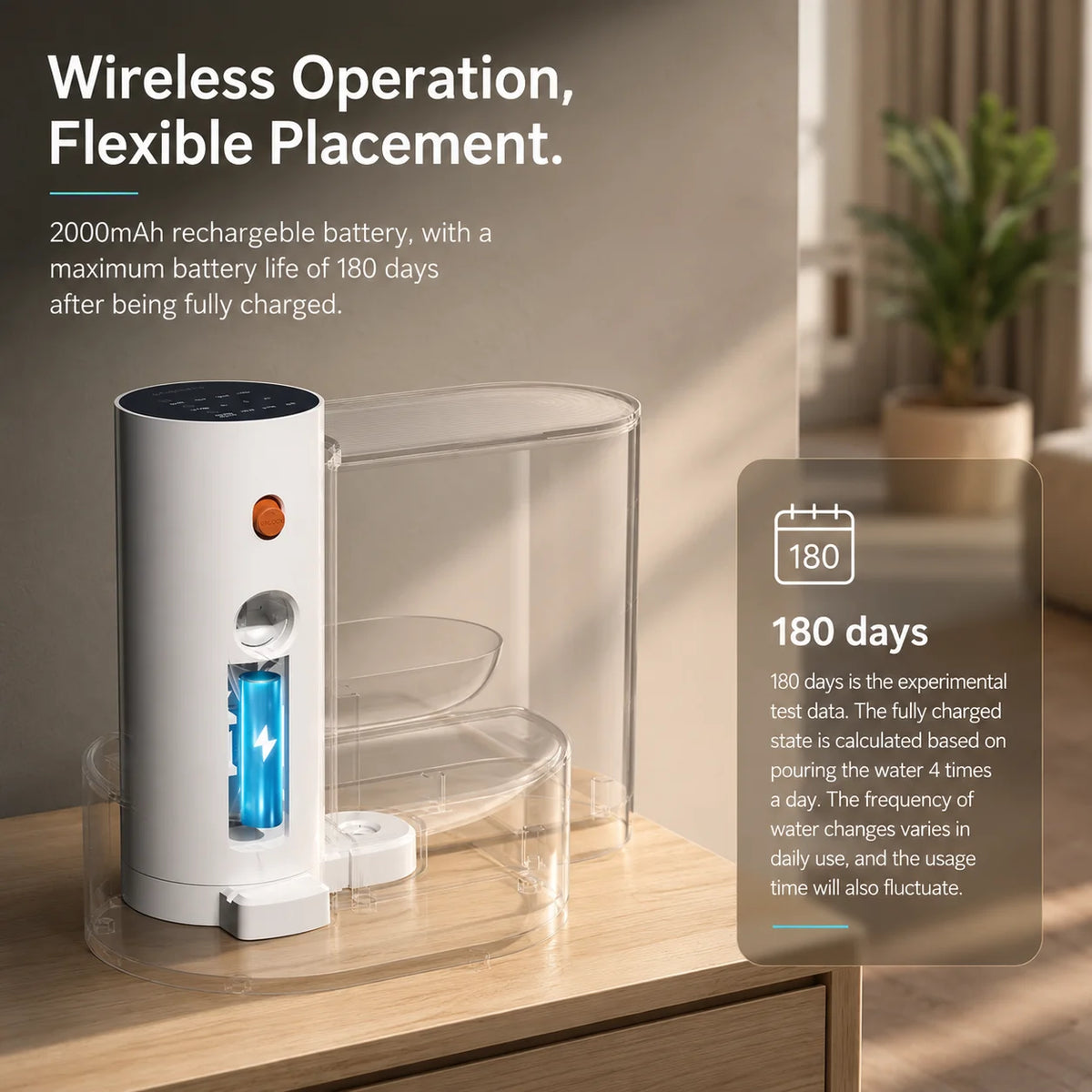 Rechargeable Pet Drinking Fountain 101 fl oz Self-Cleaning Dual-Chamber System Battery-Powered Hydration Station for Cats Dogs Kittens No | Thomler