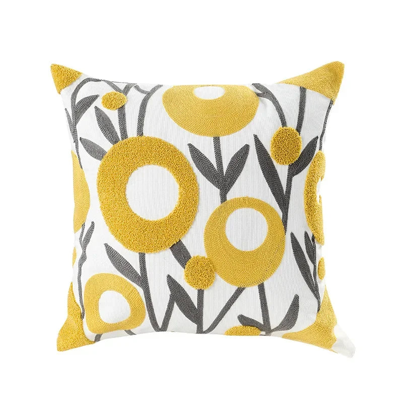 Cushion Cover Cotton Canvas 45.0 cm Floral Embroidered White Sofa Bed Decorative Pillow Case Farmhouse Living Room Accent | Thomler