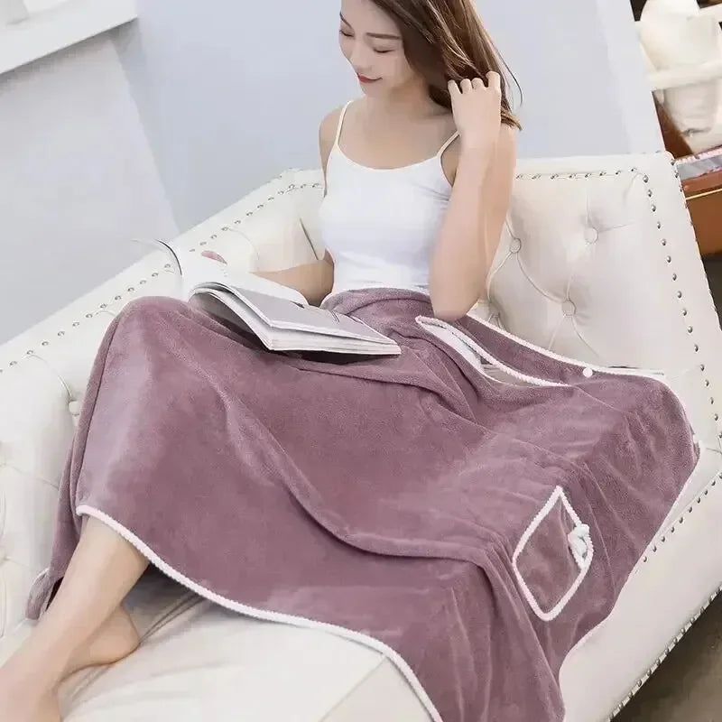 Women's Wearable Bath Wrap Towel for Shower, Pool, Spa & Gym – 35×53 in Quick Dry Fleece with Snap Closure | Thomler