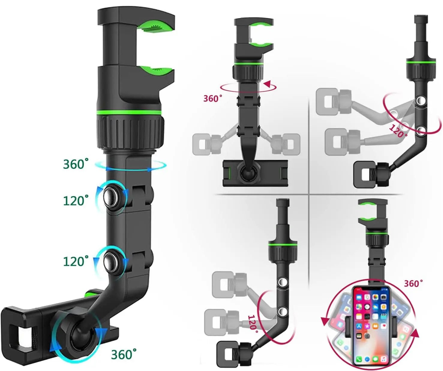 Clip-On Car Mirror Mount for Smartphone GPS Navigation Universal Adjustable Cell Phone Cradle 360° Swivel Dashboard Accessory | Thomler