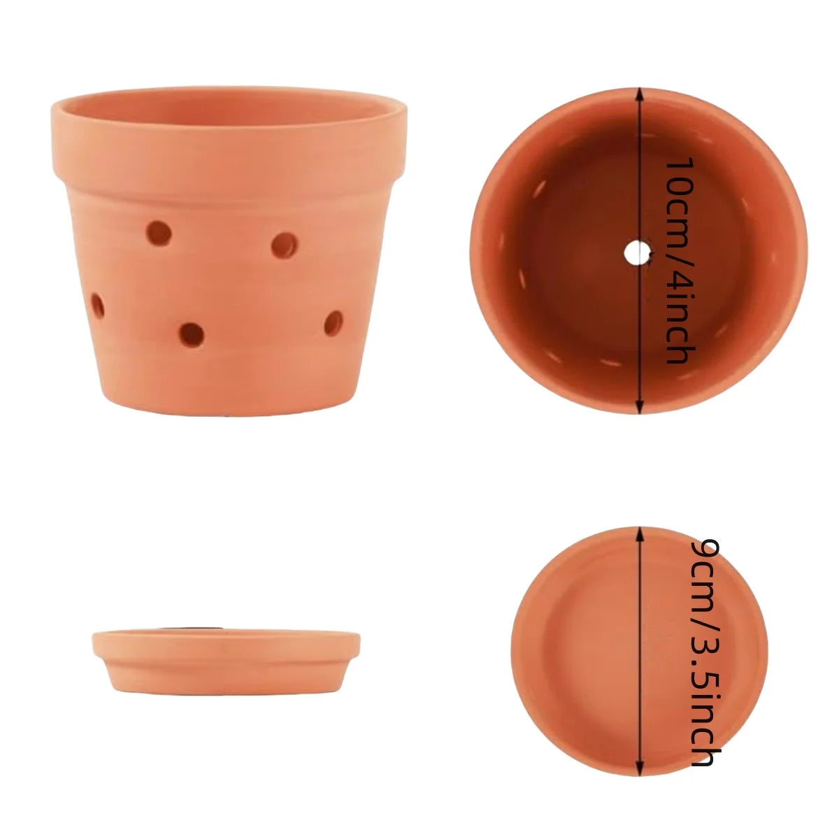 Clay Orchid Planters with Drainage Holes and Saucers – 6-Pack 4 Inch Breathable Ceramic Pots for Repotting Indoor and Outdoor Plants | Thomler