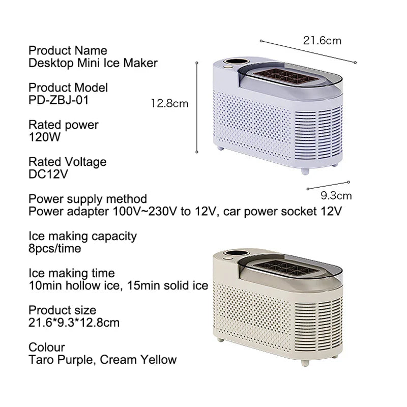 Ice Maker ABS Aluminium 21.6 cm Portable Home Office Camping Ice Cube Machine Fast Countertop Cooling Appliance | Thomler