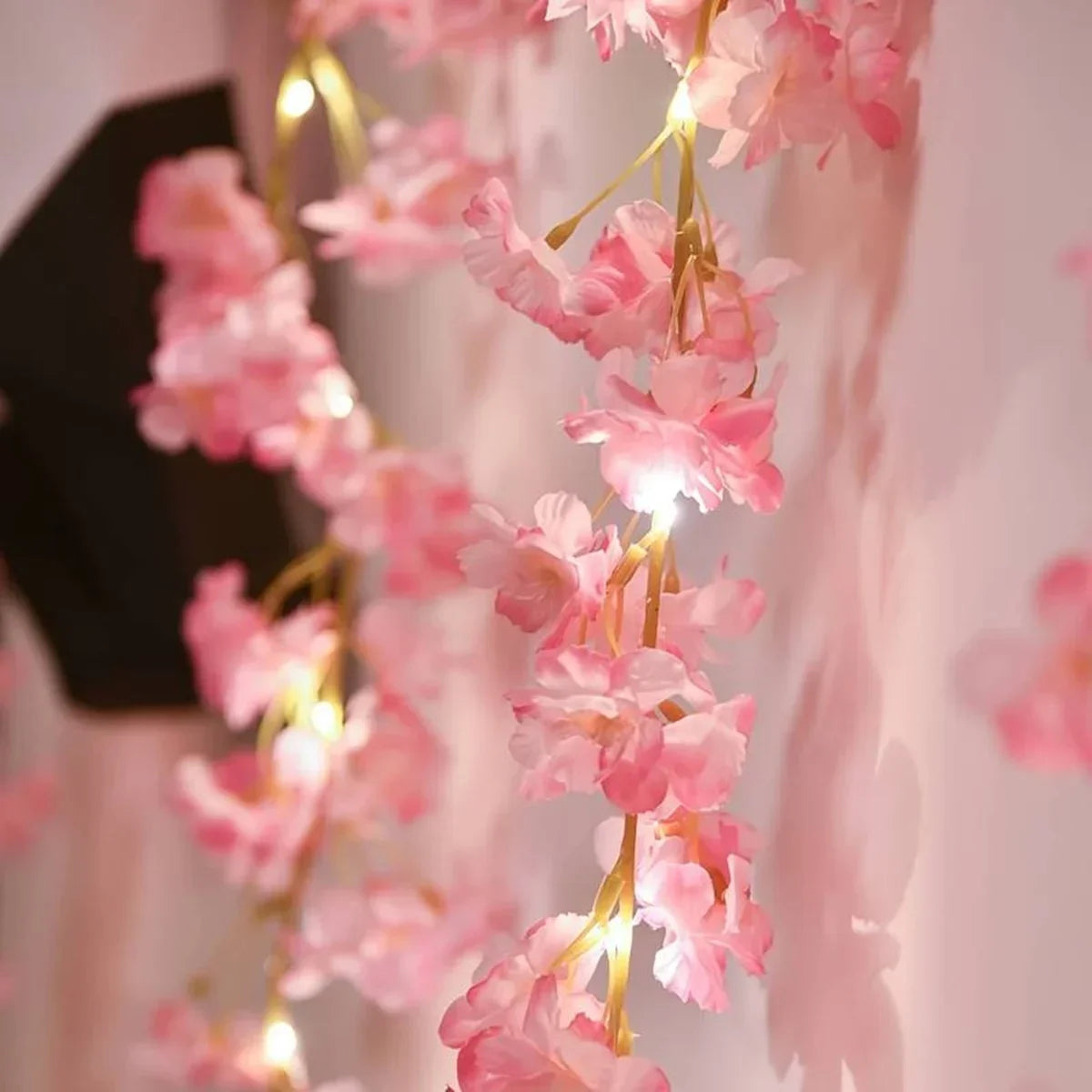 Artificial Flower LED Vine Lights 20 Pink Blooms on 79 in Battery Strand for Bedroom Wedding Party Event Fairy Garden Accent Indoor String | Thomler