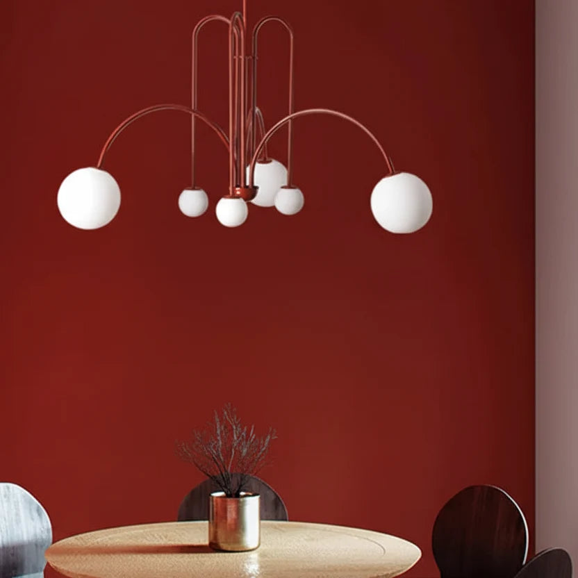 Contemporary Frosted Globe Chandelier with Curved Metal Arms – Modern Statement Lighting for Dining Room & Entryway | Thomler