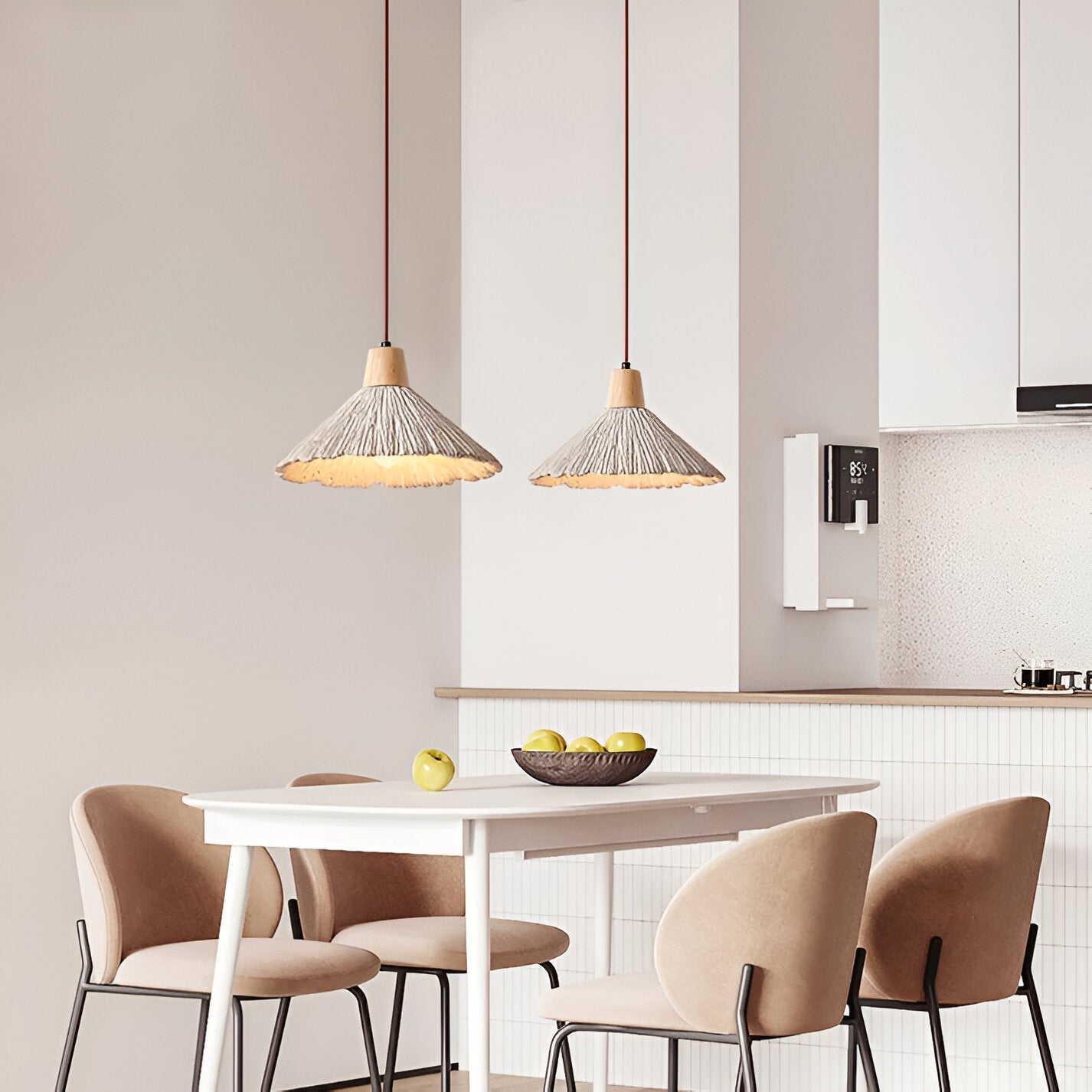 Pendant Light Cement 13.8 in Cream Dining Room Kitchen Island Hanging Ceiling Minimalist Wabi Sabi Rustic Fixture | Thomler