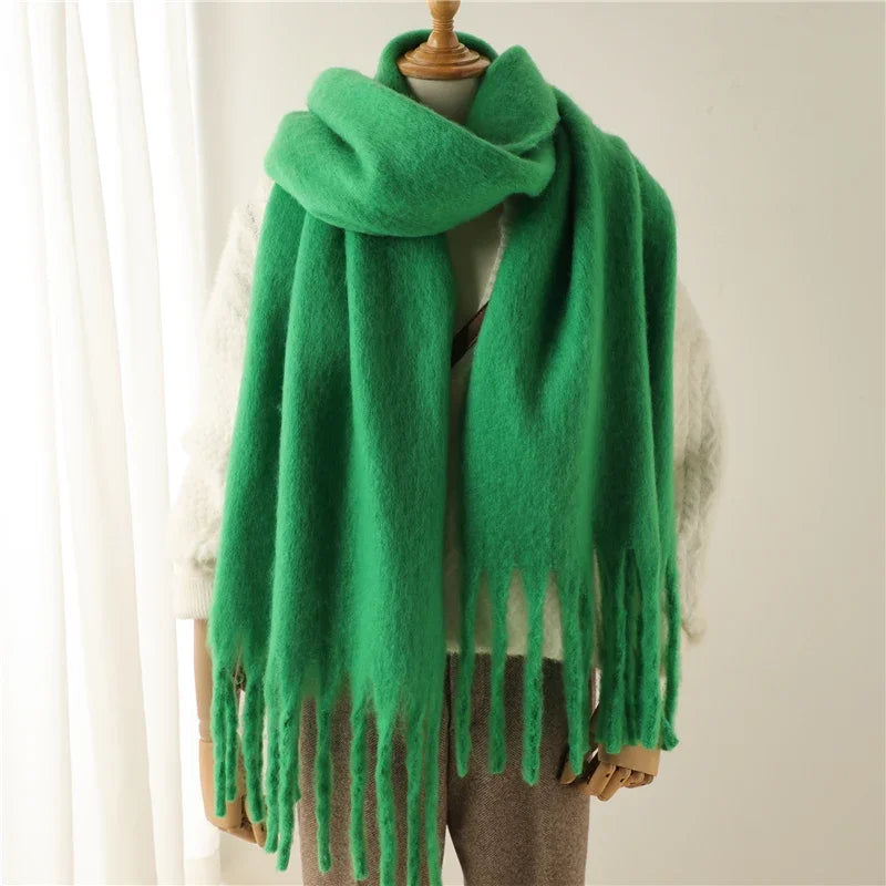 Oversized Cashmere-Feel Winter Wrap with Statement Fringe | Women's Lightweight Shawl Scarf for Cold Weather | Versatile Long Blanket Scarf | Thomler