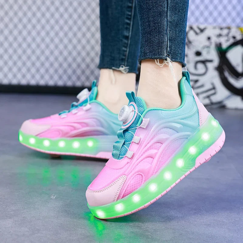 Kids Light-Up Roller Skate Shoes with USB Rechargeable LED Wheels | Rolling Sneakers for Boys & Girls | Outdoor Recreation & Active Play | Thomler