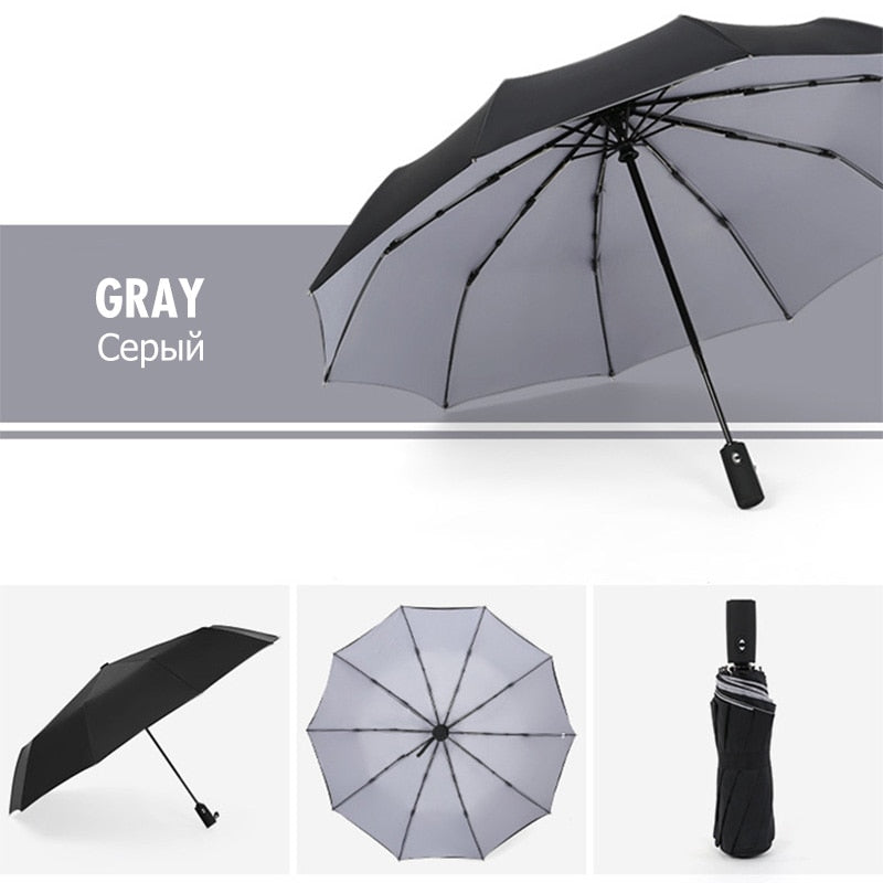 Reverse-Close Inverted Umbrella with Auto-Open Button – Wind-Resistant Double-Layer Canopy for Storm Protection – Hands-Free C-Handle | Thomler