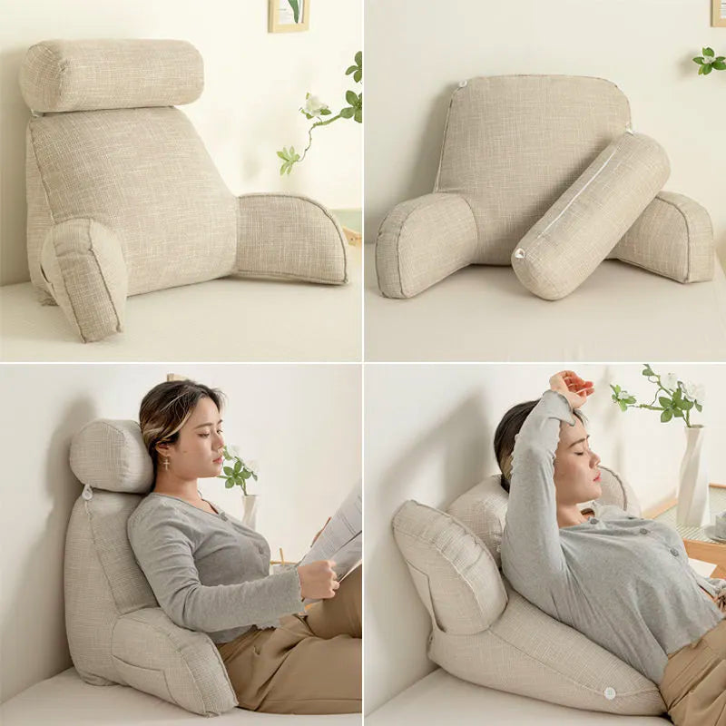 Adjustable Backrest Cushion with Movable Headrest & Side Pocket for Bed or Couch | Thomler