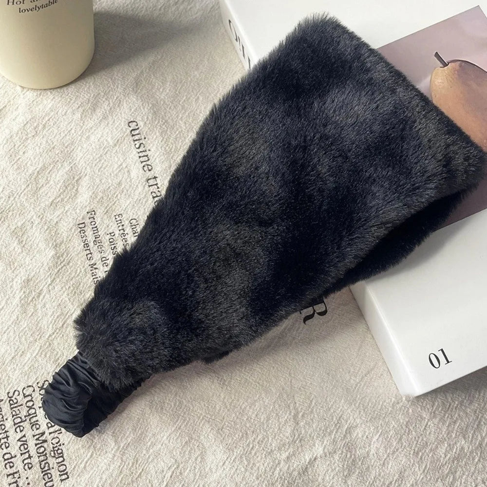 Plush Wide Headband Stretch Faux Fur Hair Band Soft Velvet Solid Color Ear Warmer for Women Everyday Workout Yoga Running | Thomler