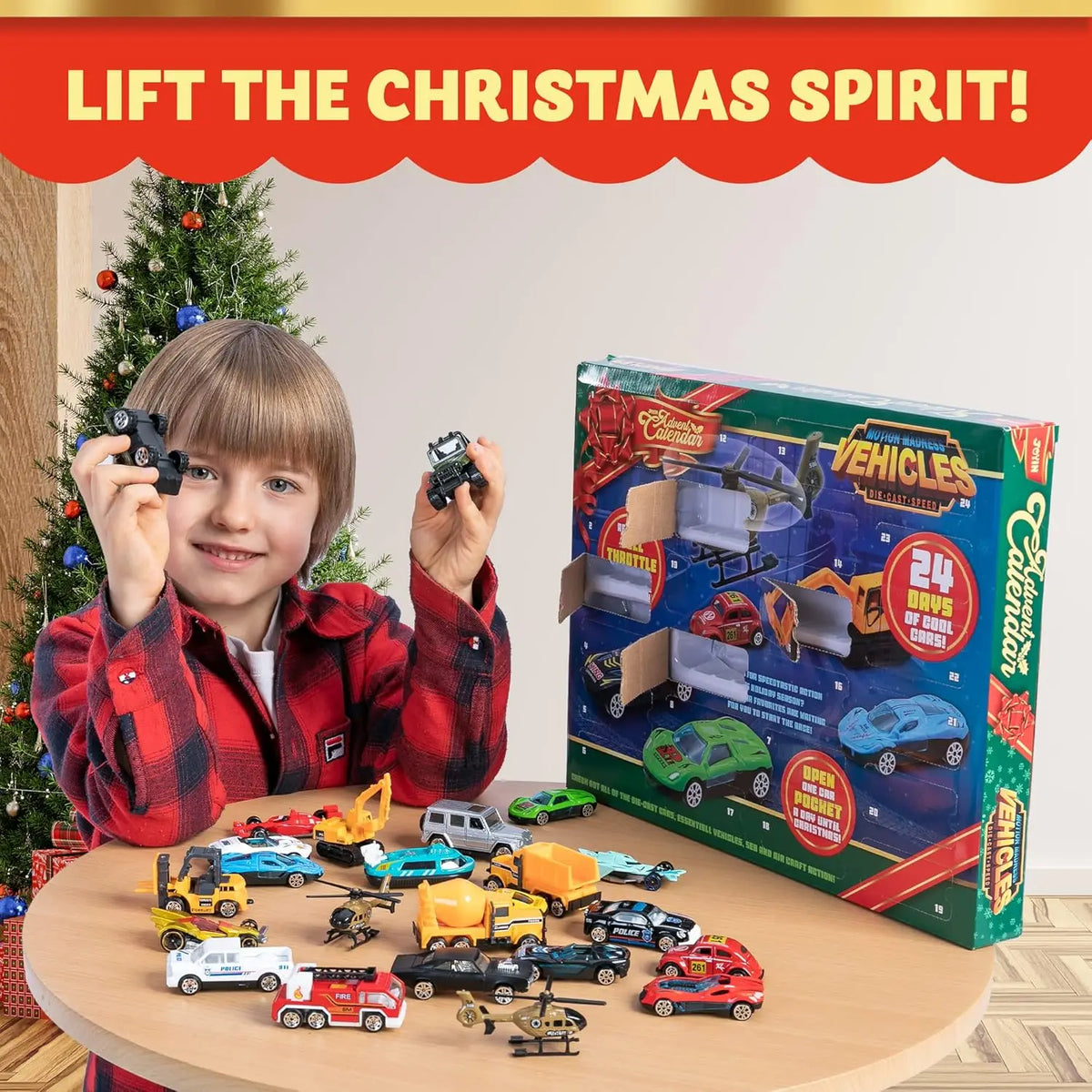 24-Day Holiday Countdown Calendar with Die-Cast Vehicles for Kids – Festive Surprise Toys Christmas Gift Set | Thomler