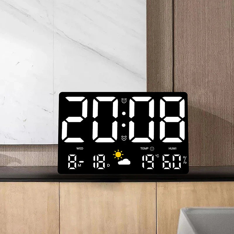 Digital Wall Clock LED 24.8 cm Colour Weather Display Bedroom Office Desk Alarm Clock Remote Control | Thomler