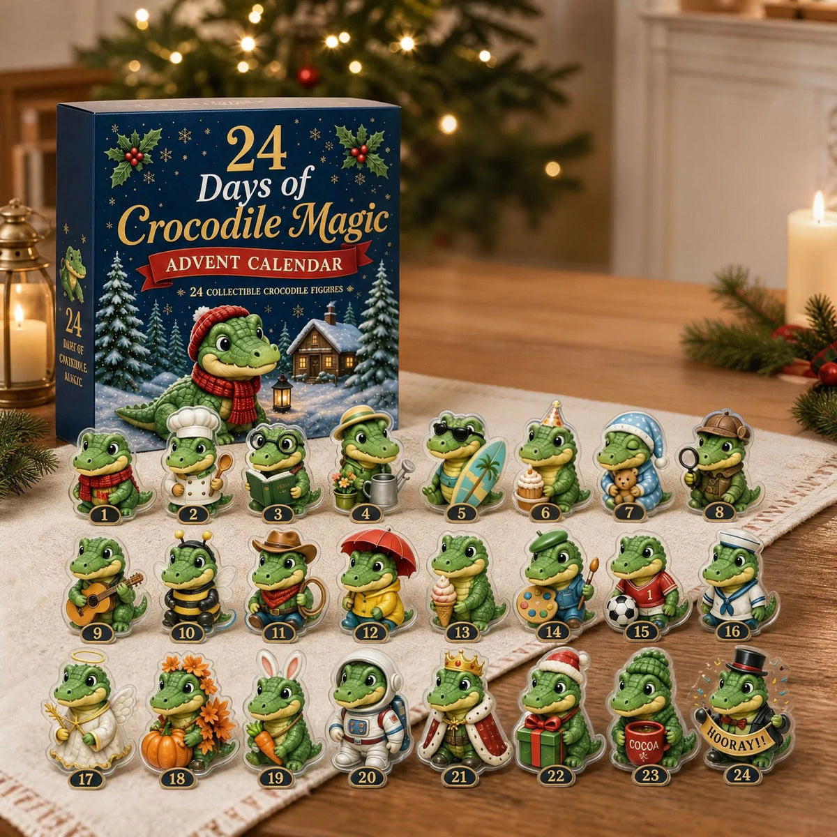 24-Day Holiday Countdown Calendar with Acrylic Character Ornaments for Desk and Tree Decorating | Thomler