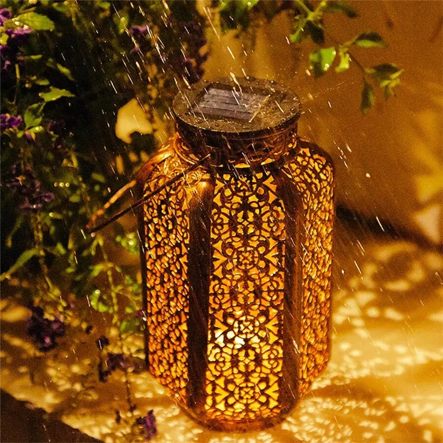 Outdoor Lantern Iron Solar 9 in Cylinder 7 in Round Garden Patio Decorative Lighting | Thomler