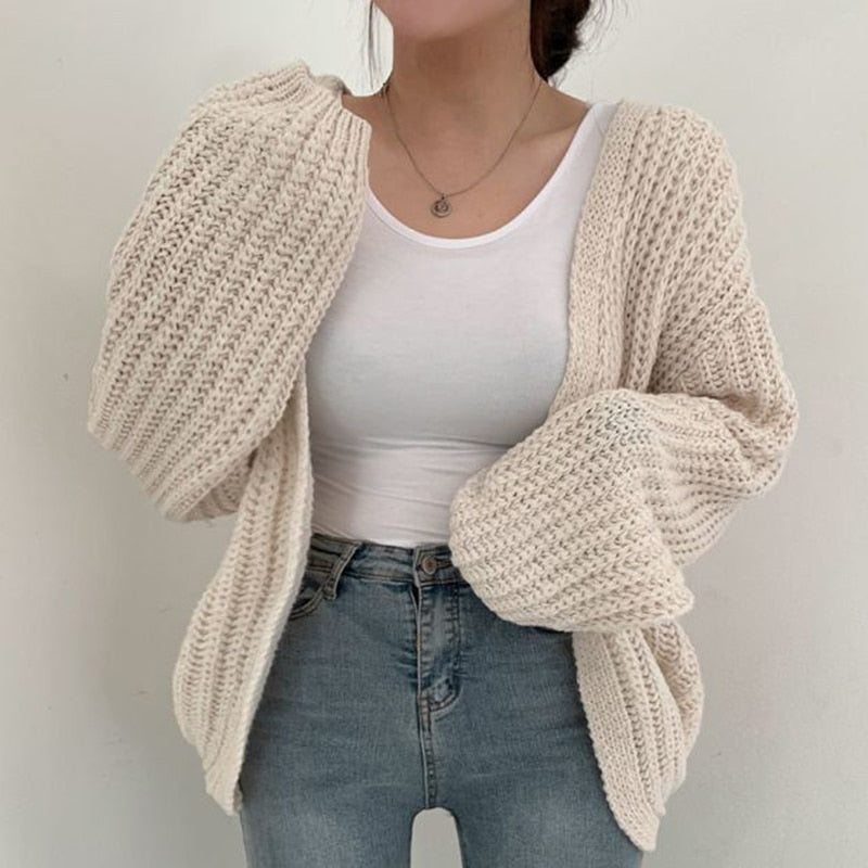Chunky Knit Open Front Cardigan Sweater for Women – Oversized Cable Knit Duster with Balloon Sleeves – Fall Layering Cardigan | Thomler