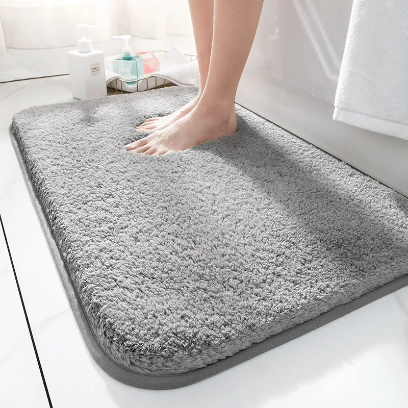 Bath Mat Microfiber 40.0 cm x 60.0 cm Grey Non Slip Bathroom Shower Absorbent Floor Rug | Thomler