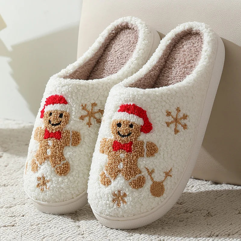 Kerst Vrouwen Slippers Leuke Peperkoek Winter Warme Slides Paar Huis Schoenen Mannen Slaapkamer Platte Zachte Zool Thuis Schoenen voor Cadeau