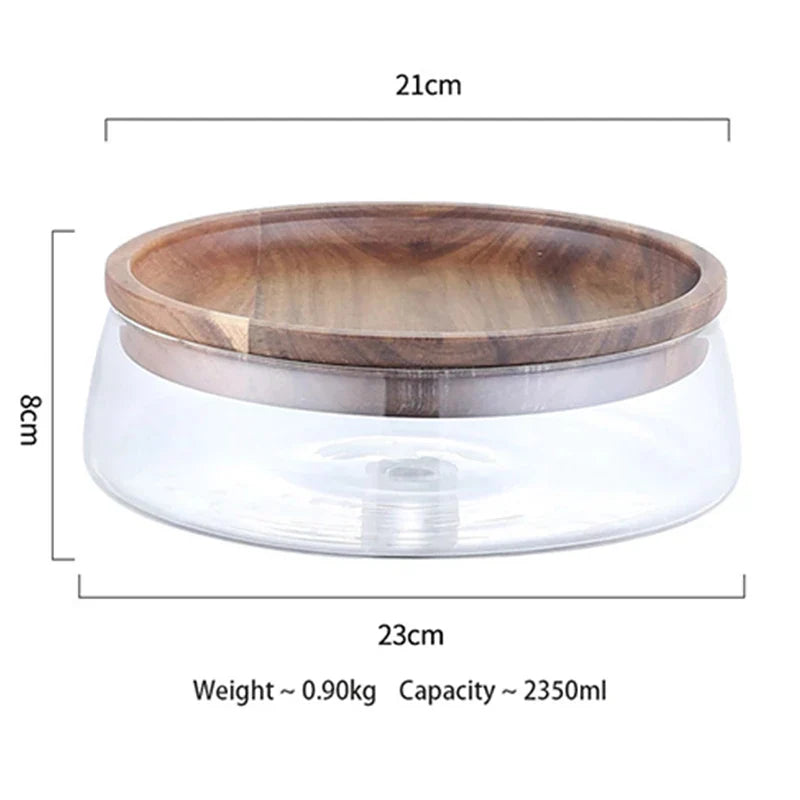 Food Storage Container Acacia Wood Lid Borosilicate Glass 7.9 in Kitchen Pantry Eco-Friendly Durable Airtight Organizer | Thomler