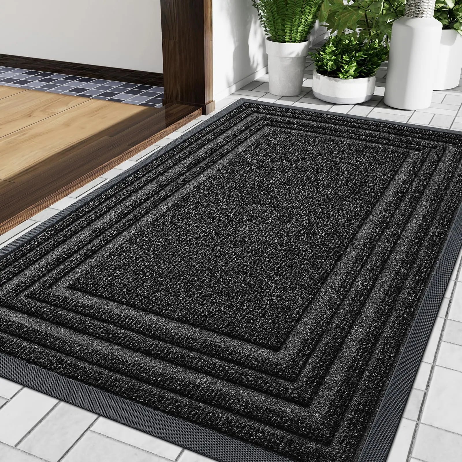 Doormat Rubber Low Profile Indoor Outdoor Entrance Hallway Patio Non Slip Dirt Trapping Weather Resistant Floor Mat | Thomler