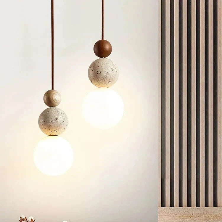 Pendant Light Stone 4.7 in Cream LED Bedside Bedroom Hanging Ambient Minimalist Ceiling Lamp | Thomler