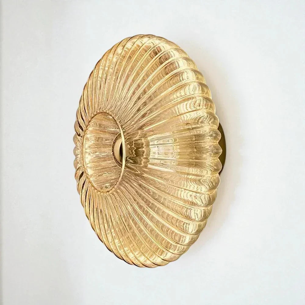 Wall Lamp Ribbed Glass Amber Gold Indoor Bedroom Hallway Decorative Shell Wall Light Art Deco Boho Sconce | Thomler