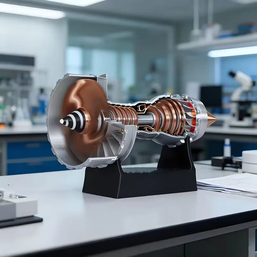 Turbofan Jet Engine Replica – 3D Printed Desk Model with Metallic Finish & Display Stand for Aviation Enthusiasts | Thomler