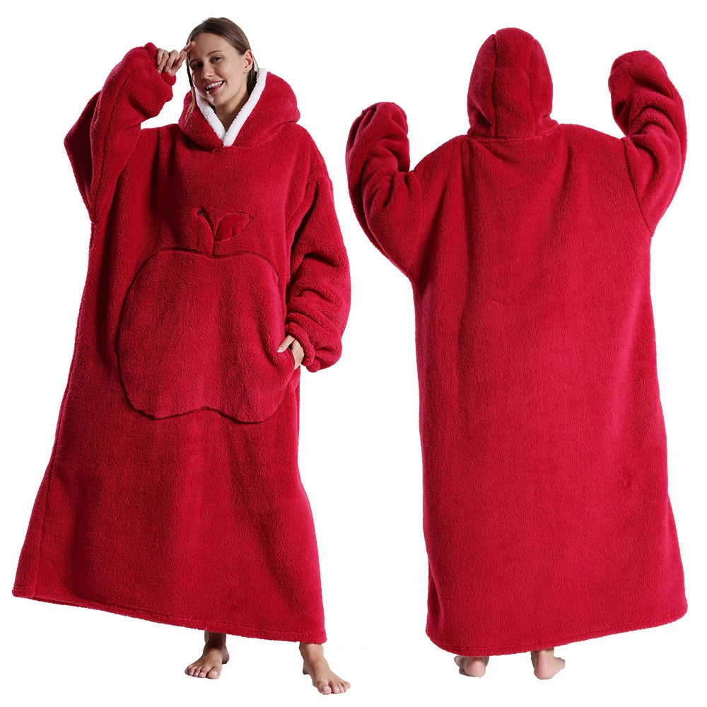 Oversized Wearable Blanket Hoodie with Sleeves – Plush Sherpa-Lined Loungewear for Adults – Cozy TV Throw Wrap for Home Relaxation, Winter | Thomler