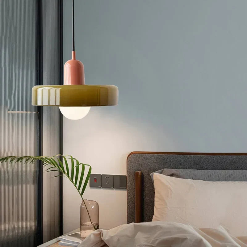 Tinted Glass Pendant Light – Contemporary Hanging Fixture with Colorful Accents for Dining Room & Bedroom | Thomler