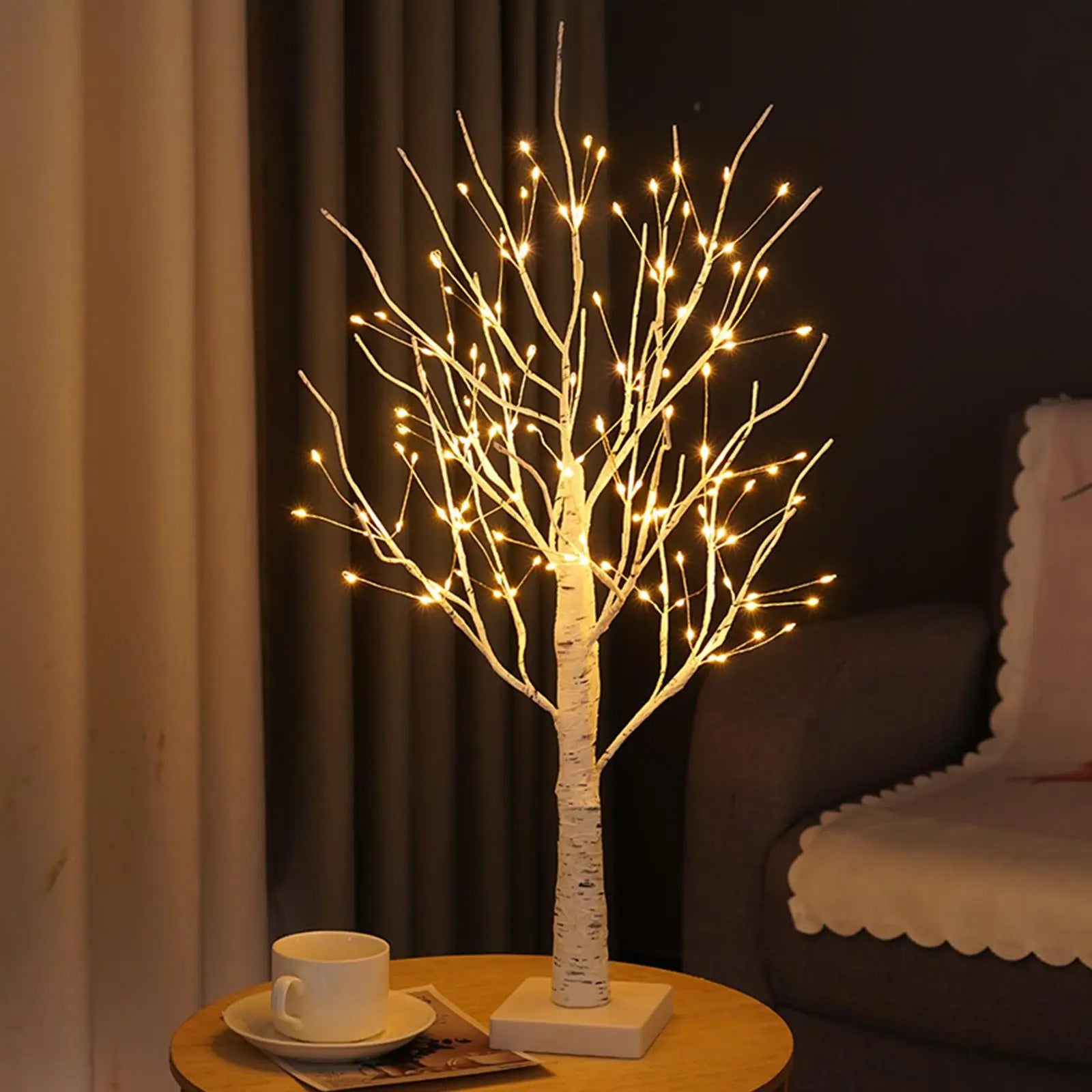 Table Lamp PVC Birch Tree 23 in USB Rechargeable LED Bedroom Living Room Decor Ambient Night Light | Thomler