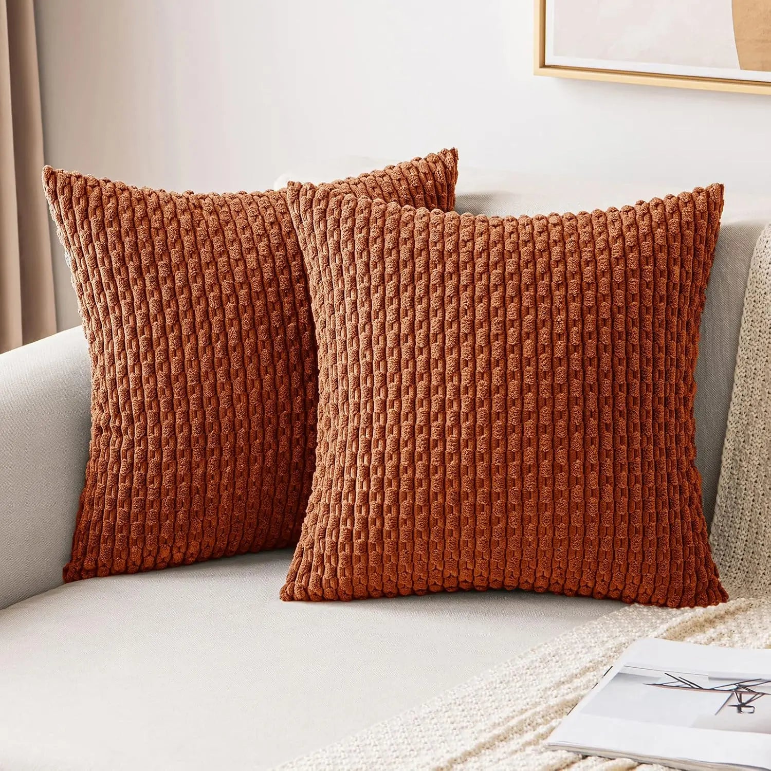 Cushion Cover Corduroy Polyester Cotton 45.0 cm x 45.0 cm Living Room Sofa Ribbed Decorative Scatter Pillow Cover | Thomler