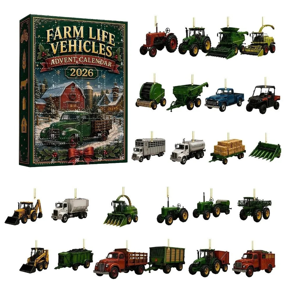 Holiday Countdown Box – 24-Piece Emergency Vehicle Acrylic Tree Ornaments for Kids Christmas Tradition | Thomler