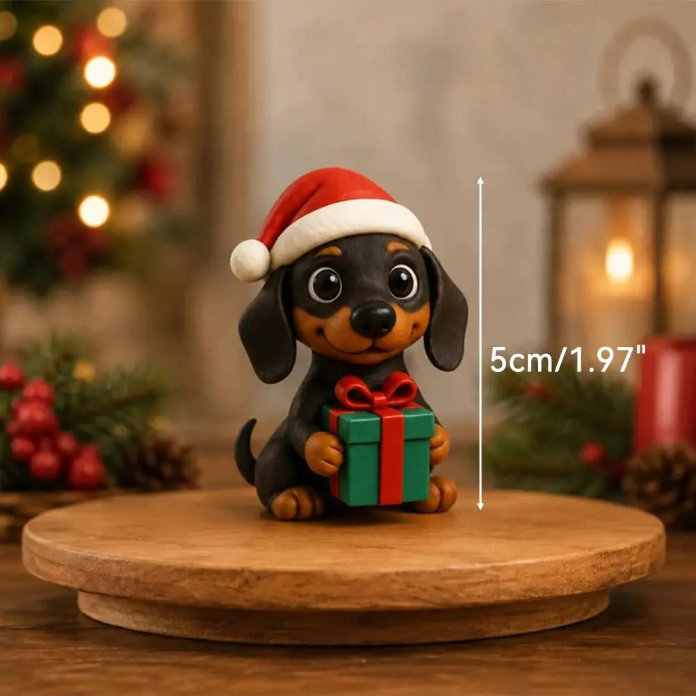 24-Day Wiener Dog Figurine Countdown Set for December Celebrations – Holiday Mantel Display with Miniature Brown Dachshund Collectibles | Thomler